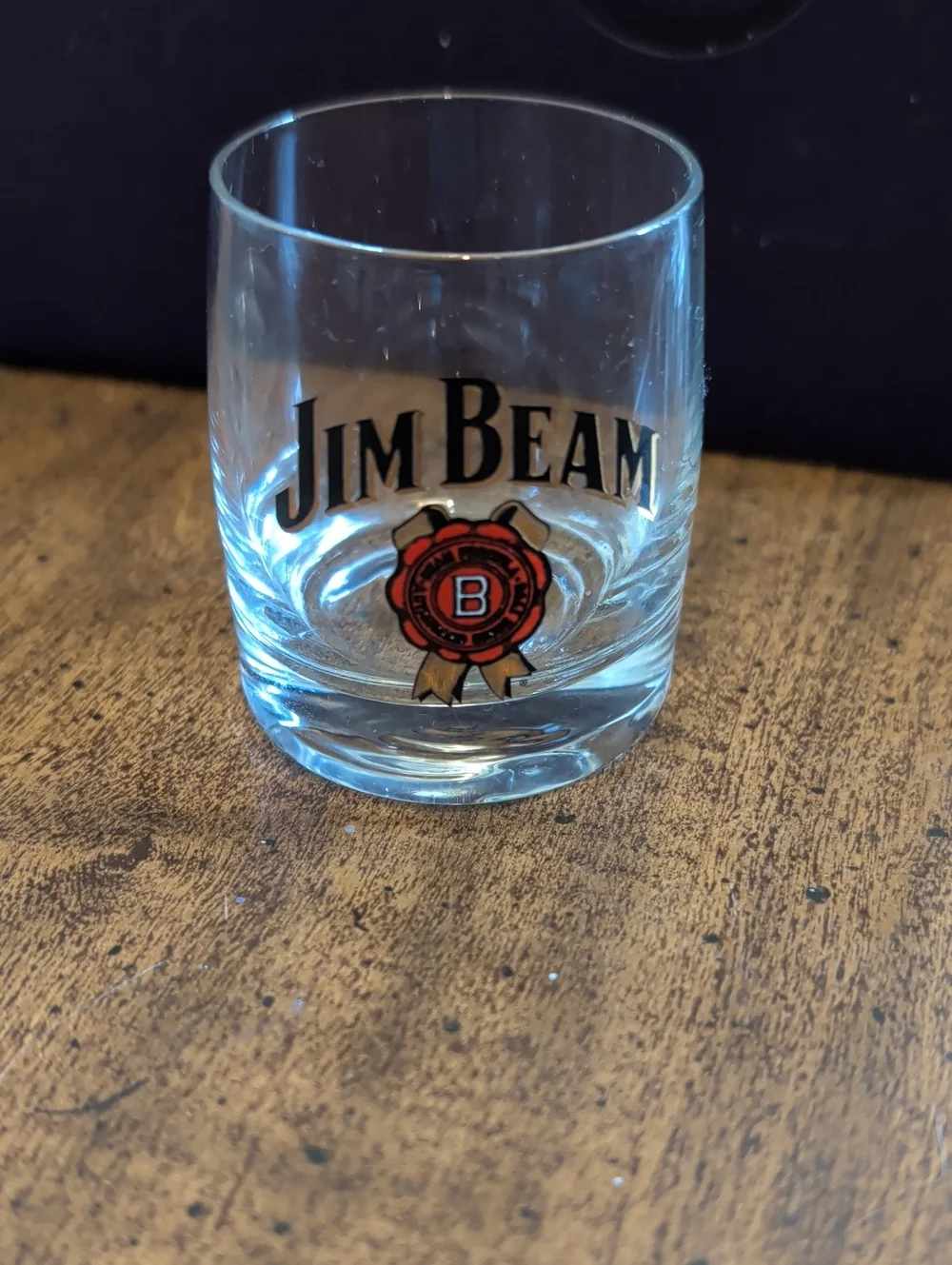 Jim Beam Branded Whiskey Glasses - Clear with Red & Gold Emblem